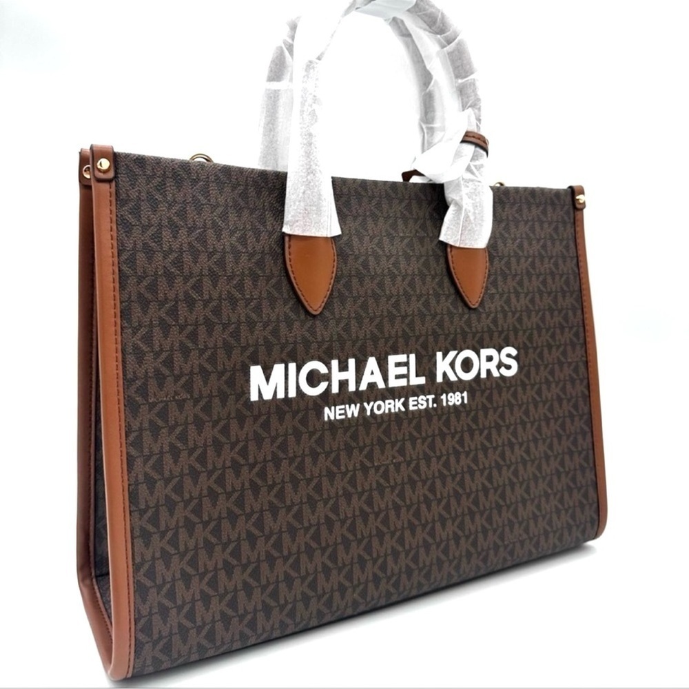 Michael Kors Medium Mirella Tote Bag Brown/Gold - Picture 1 of 11
